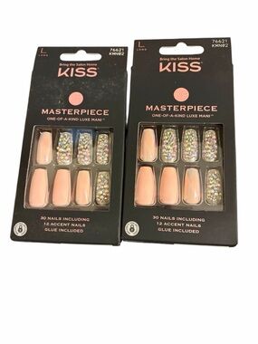 KISS Masterpiece Pink Press-On Nails with Iridescent Rhinestones (Qty 1 Pack)